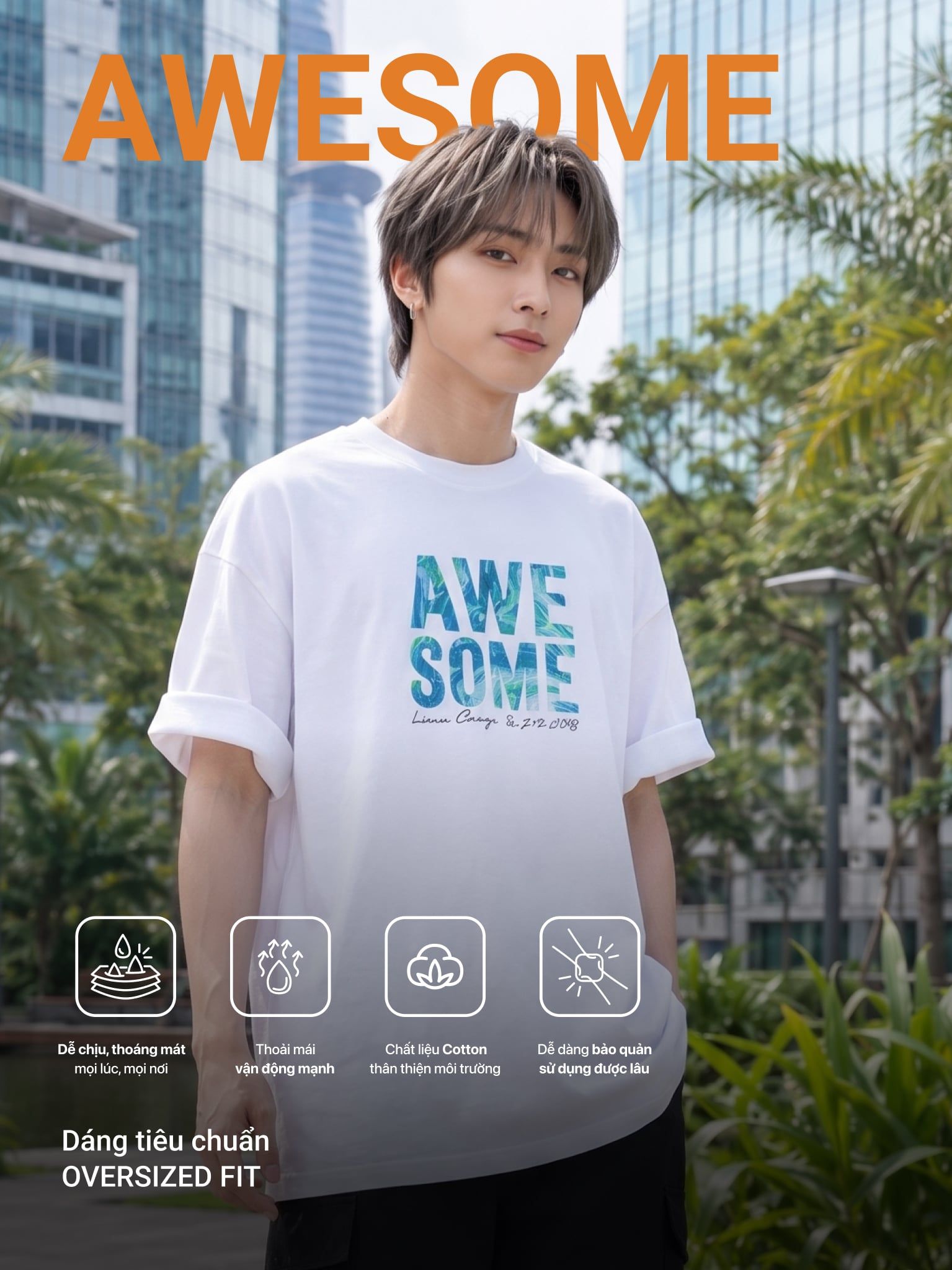 Áo Thun Nam Oversize Graphic AWESOME LIMEORANGE