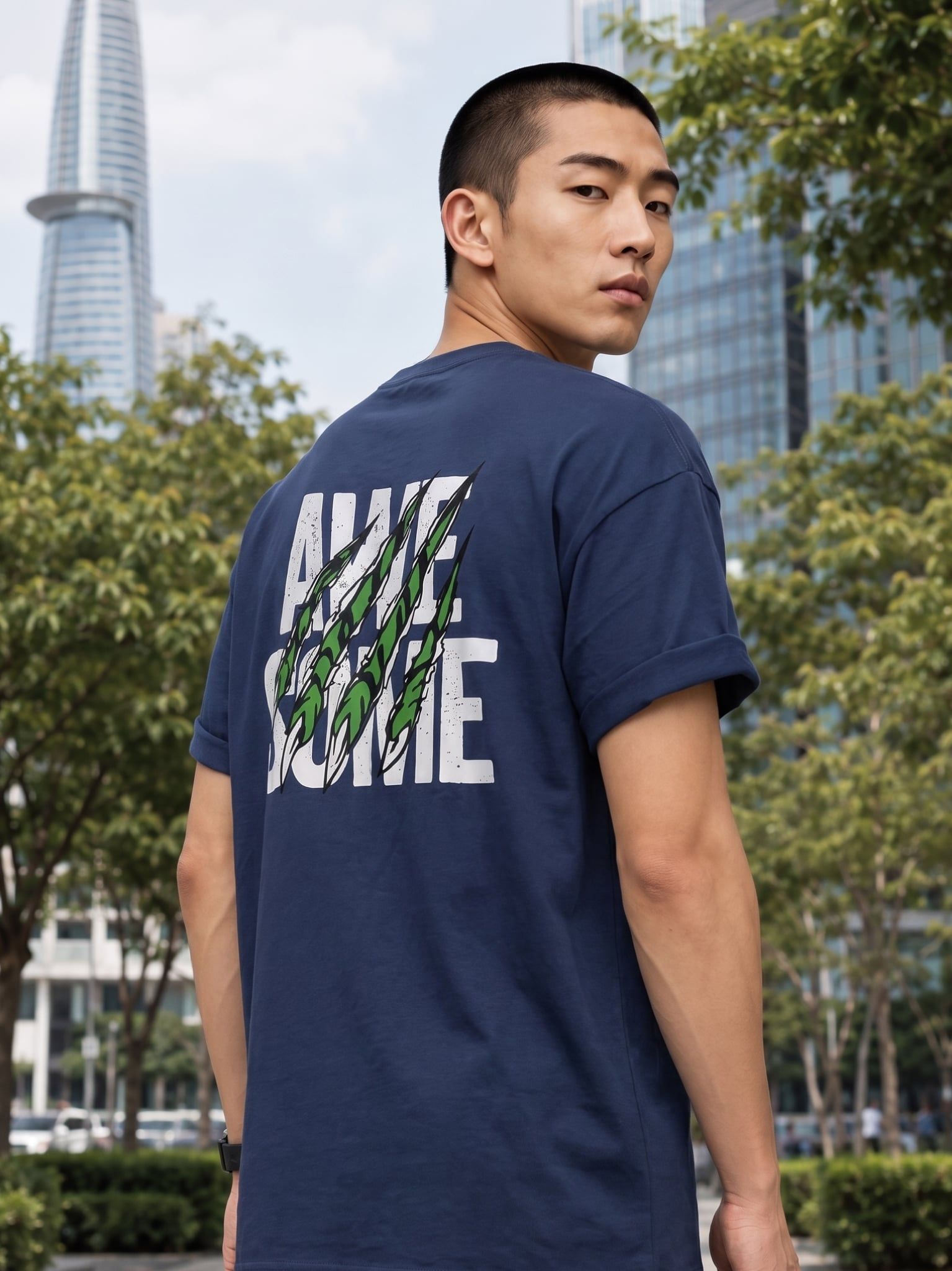 Áo Thun Nam Oversize Graphic AWE SOME LIMEORANGE