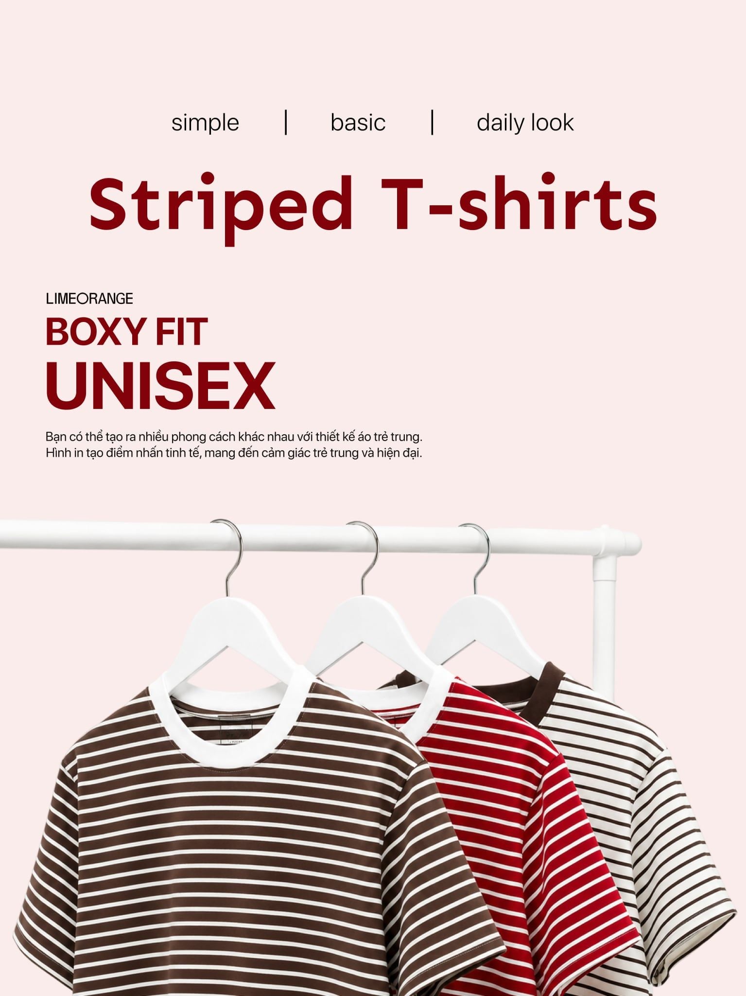Áo Thun Sọc Ngang Unisex Boxy Fit Daily Stripe LIMEORANGE