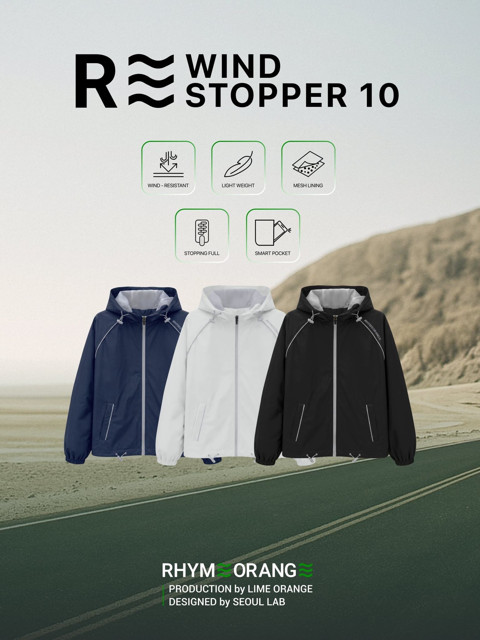 Áo Khoác Dù Nam Chống Nắng Trượt Nước Windstopper 10 LIMEORANGE