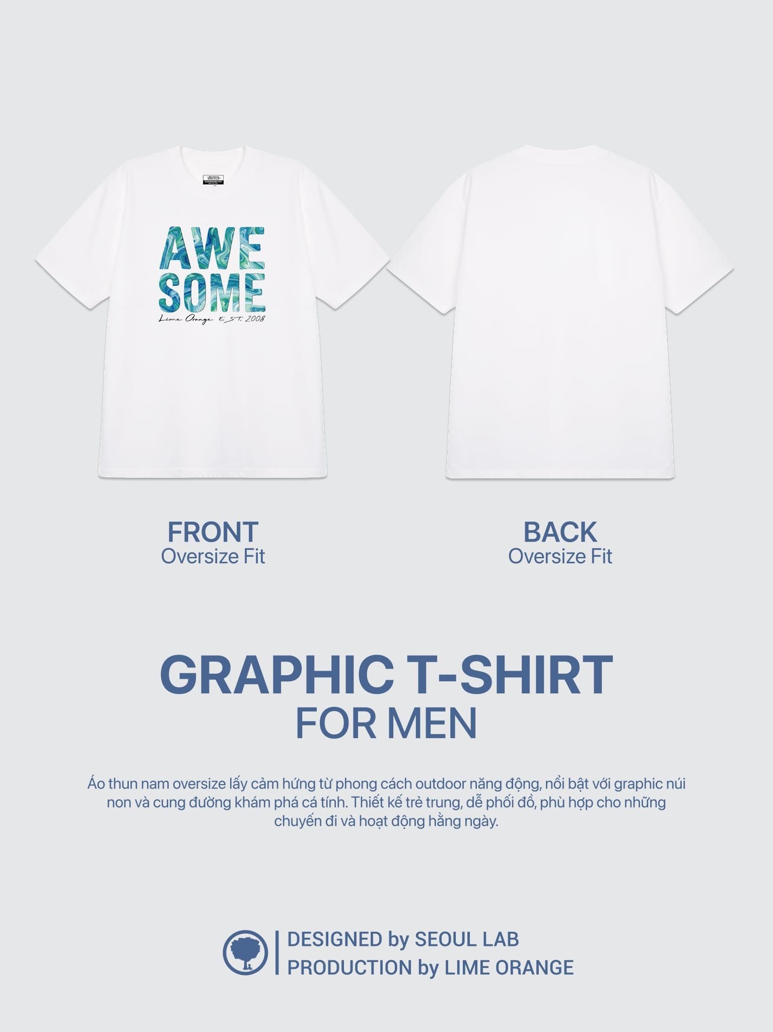 Áo Thun Nam Oversize Graphic AWESOME LIMEORANGE