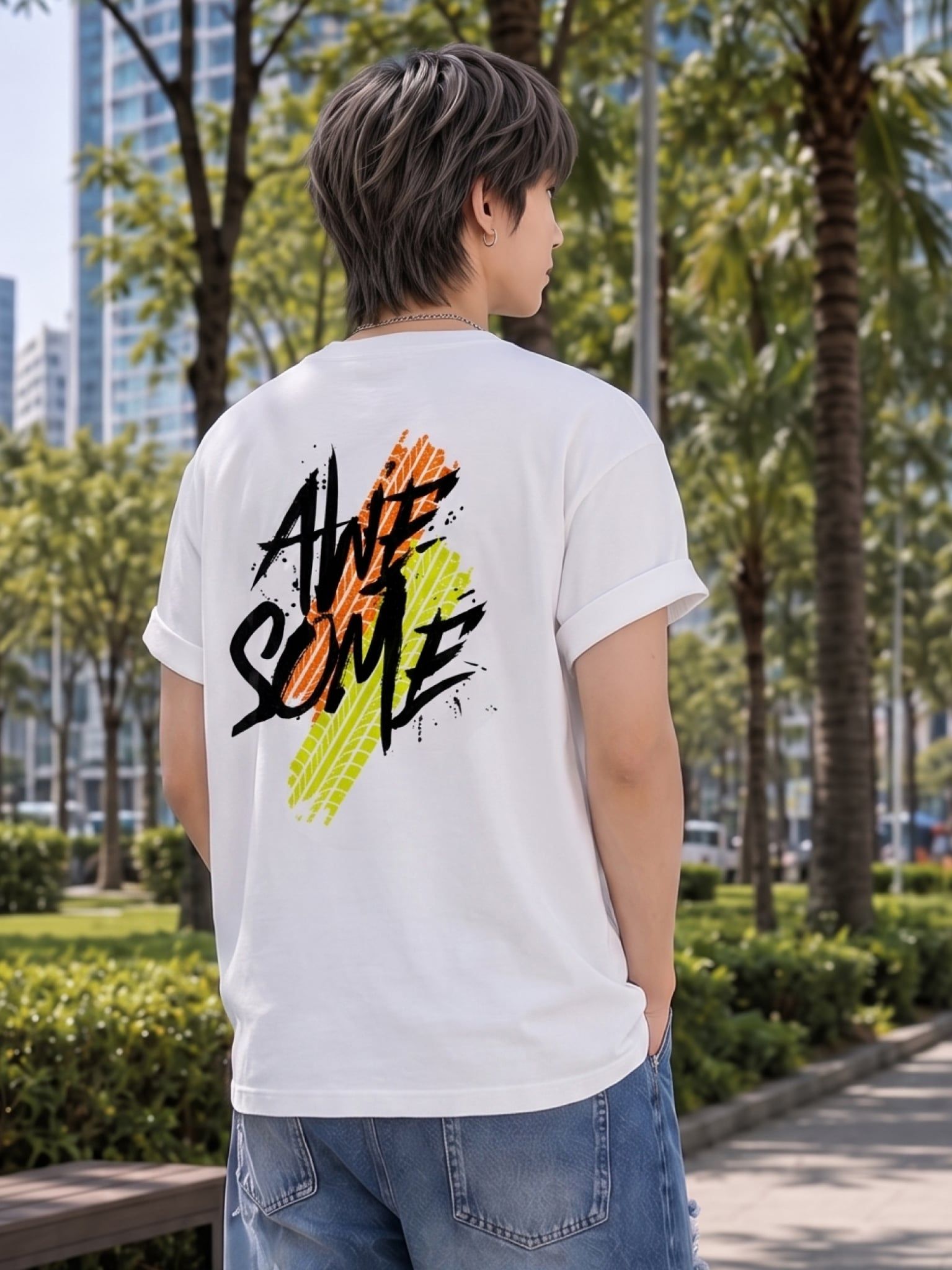 Áo Thun Nam Oversize Graphic AWESOME LIMEORANGE