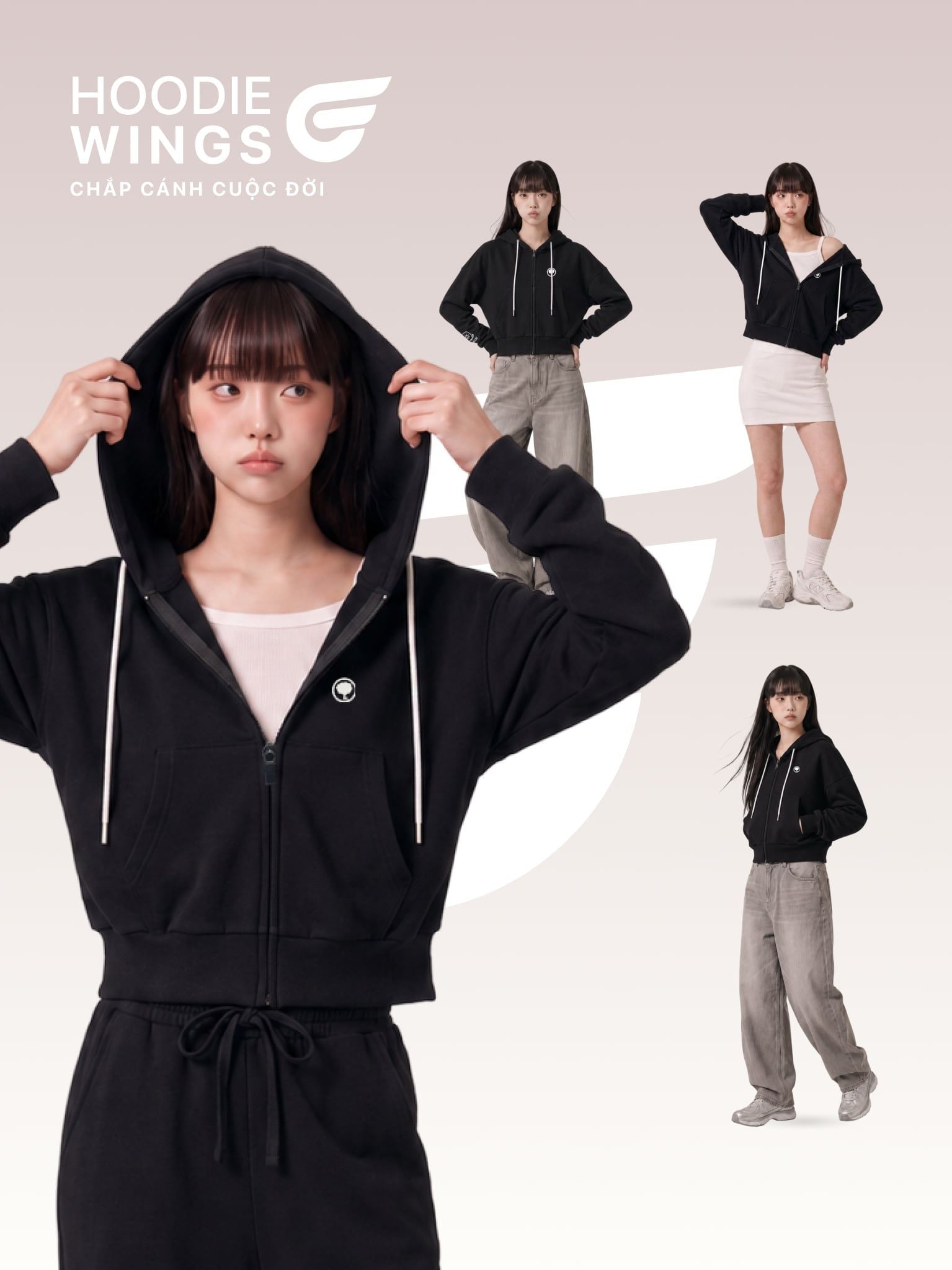 Hoodie Wings Crop Áo Khoác Nữ Chống Nắng Hoodie Wings Crop