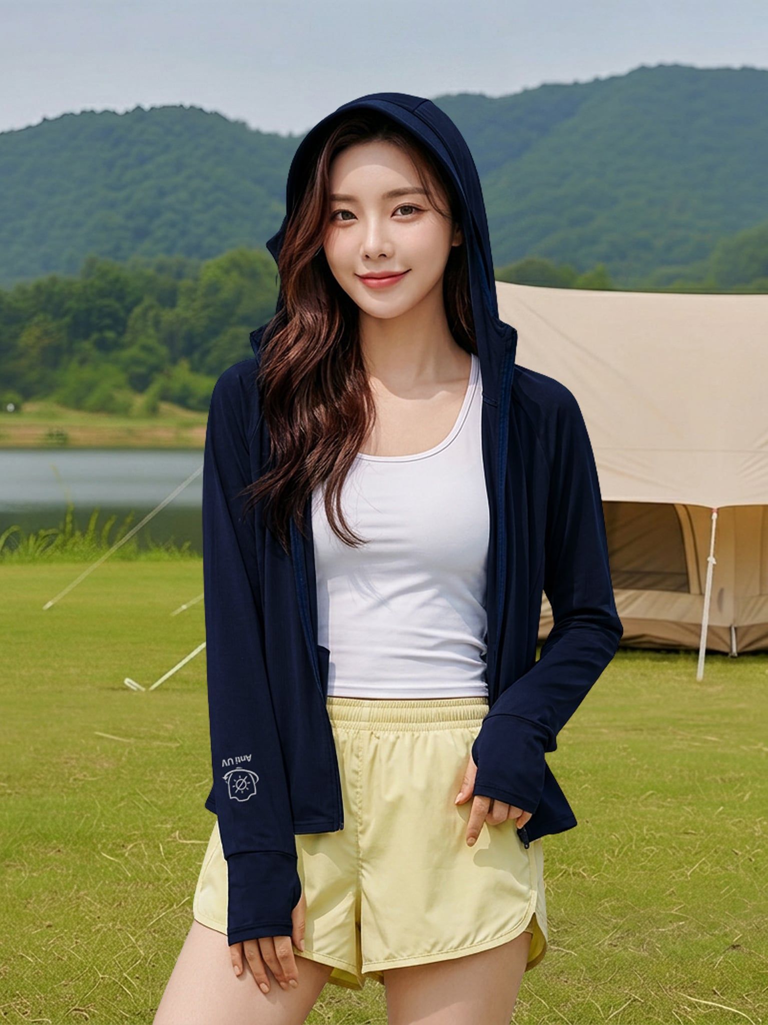 Áo Khoác Thun Lạnh Cánh Dơi Chống Nắng UVCool Lite Hoodie LIMEORANGE - Xanh Navy