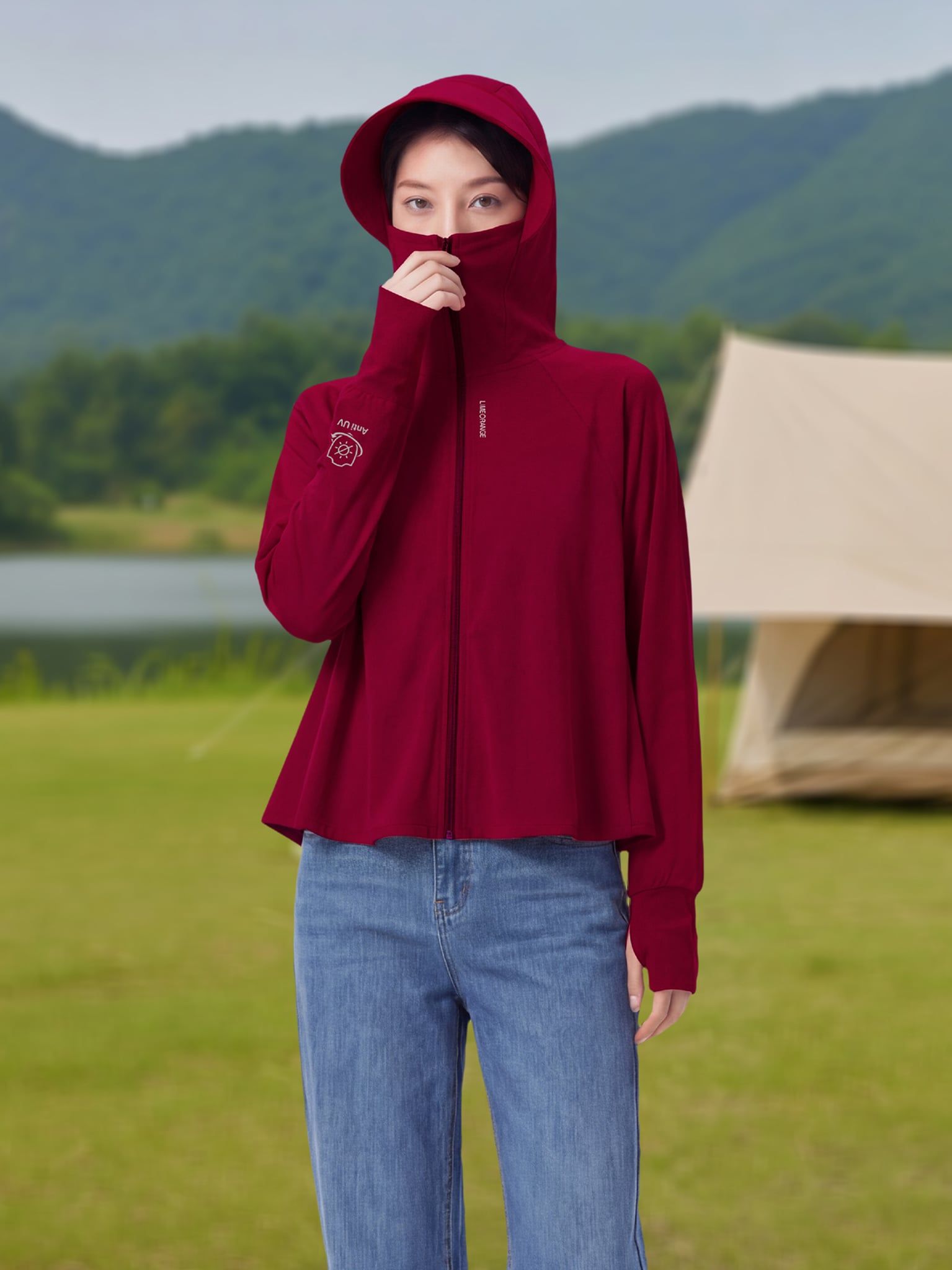 Áo Khoác Thun Lạnh Cánh Dơi Chống Nắng UVCool Lite Hoodie LIMEORANGE - Đỏ Đậm