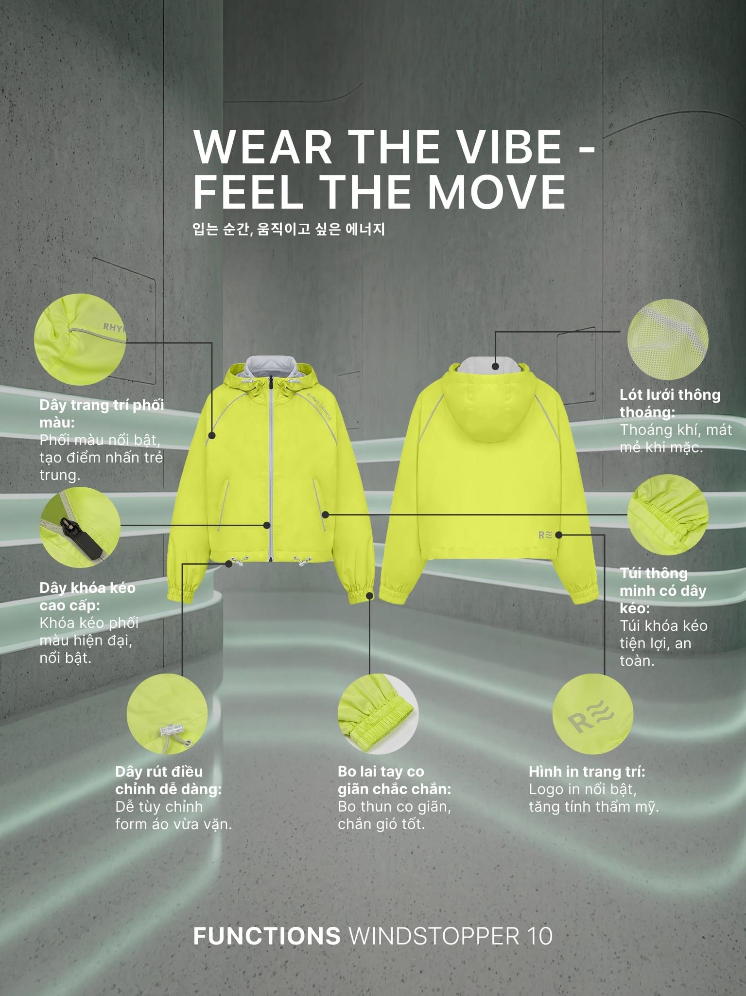 Áo Khoác Dù Nữ Dáng Lửng Chống Nắng Trượt Nước Windstopper 10 LIMEORANGE