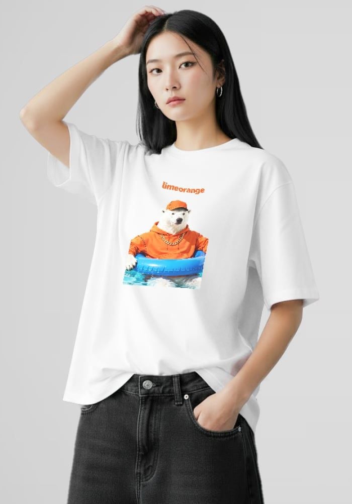 Áo thun hình in nam nữ phom Boxy - Urban Bear Club Collection - Trắng