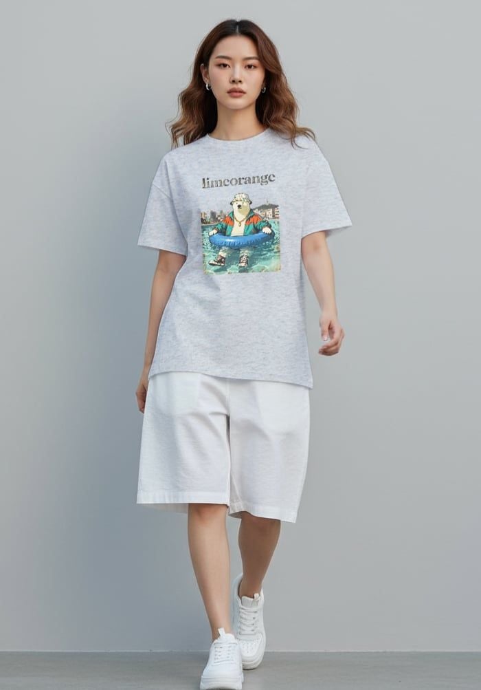 Áo thun hình in nam nữ phom Boxy - Urban Bear Club Collection - Melange Xám