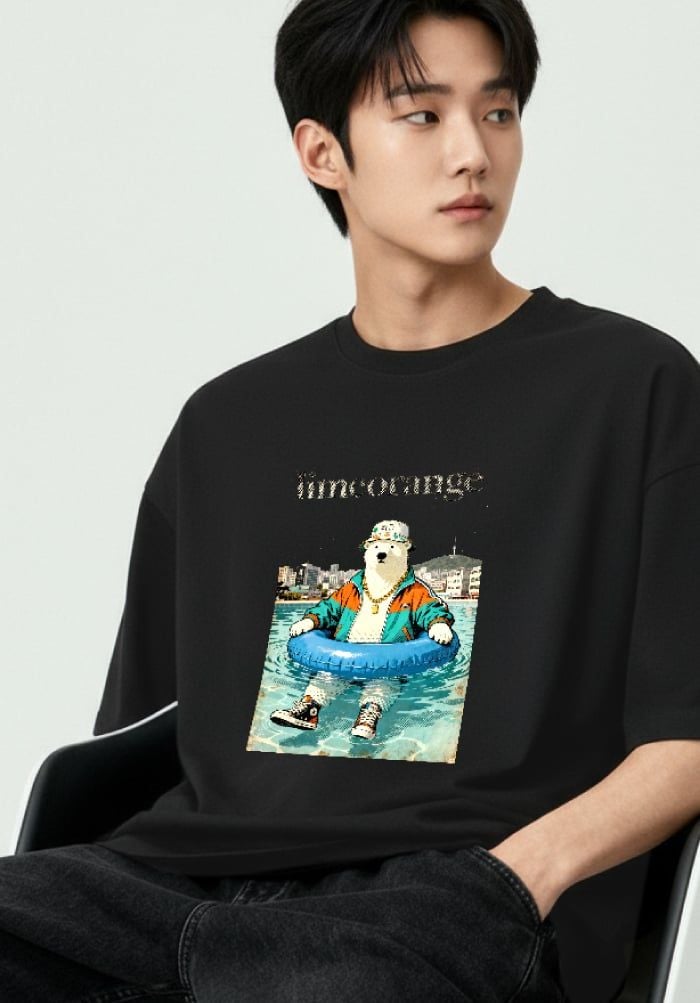 Áo thun hình in nam nữ phom Boxy - Urban Bear Club Collection - Đen