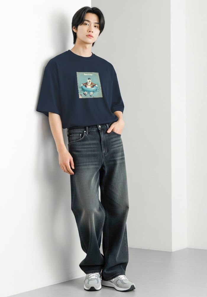 Áo thun hình in nam nữ phom Boxy - Urban Bear Club Collection - Xanh Navy