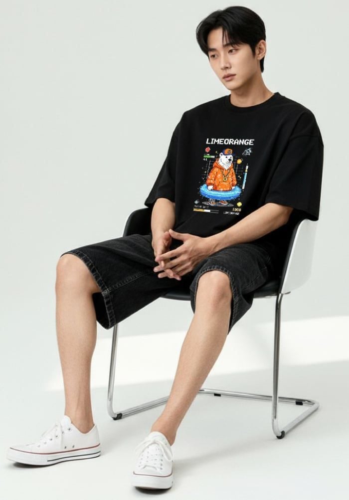 Áo thun hình in nam nữ phom Boxy - Urban Bear Club Collection - Đen