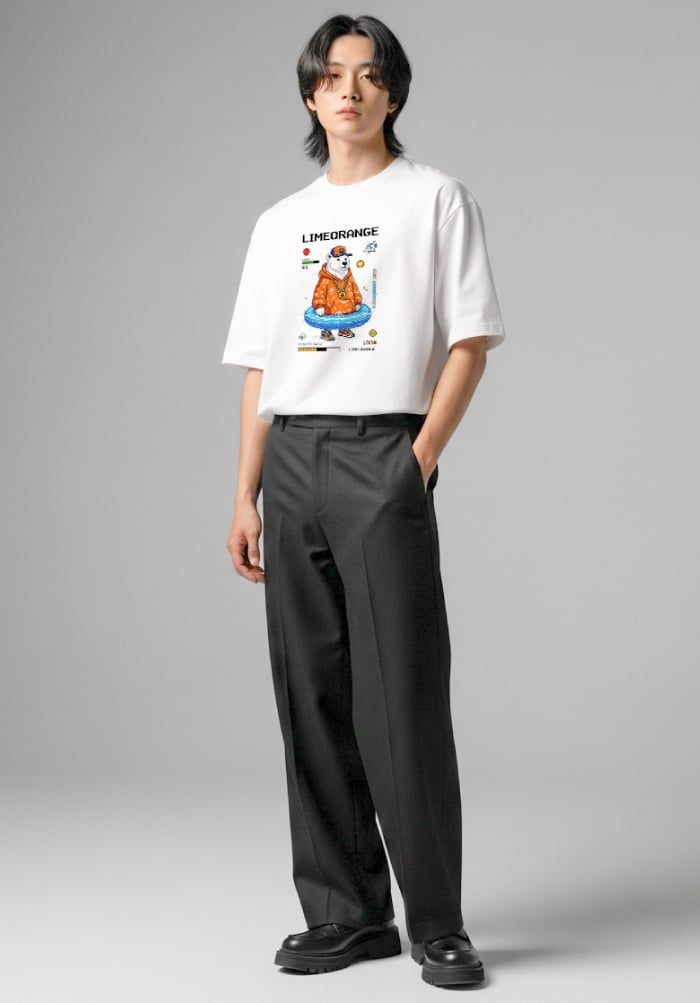 Áo thun hình in nam nữ phom Boxy - Urban Bear Club Collection - Trắng