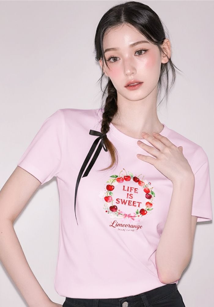 Áo thun hình in phom Baby Tee - Cherry Dreams Collection