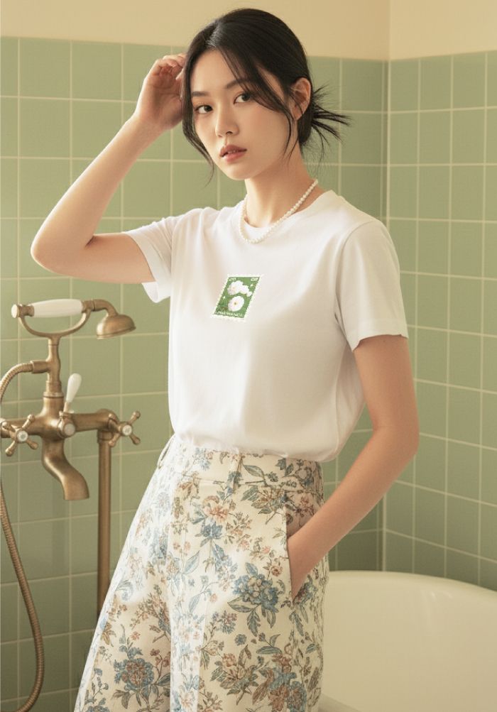 Áo thun hình in nữ - Vintage Post Dreams Collection - Trắng