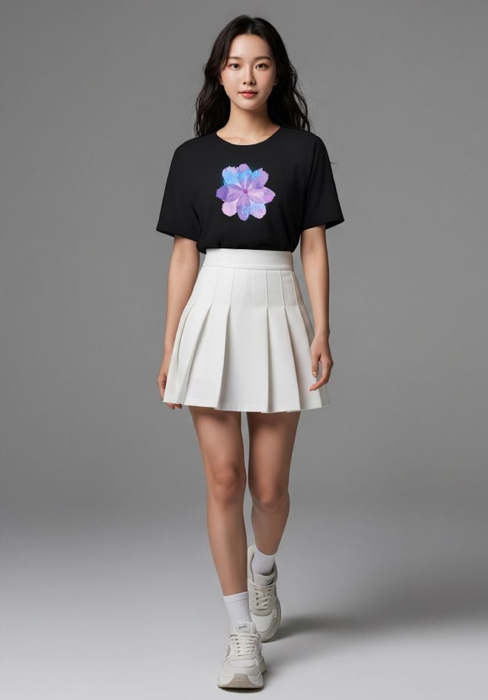 Áo thun hình in nữ - Bloom & Cute T-shirt - Đen