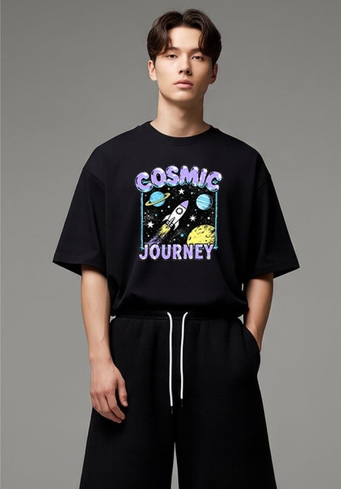 Áo thun hình in phom Boxy - Retro vibes T-shirt - Đen