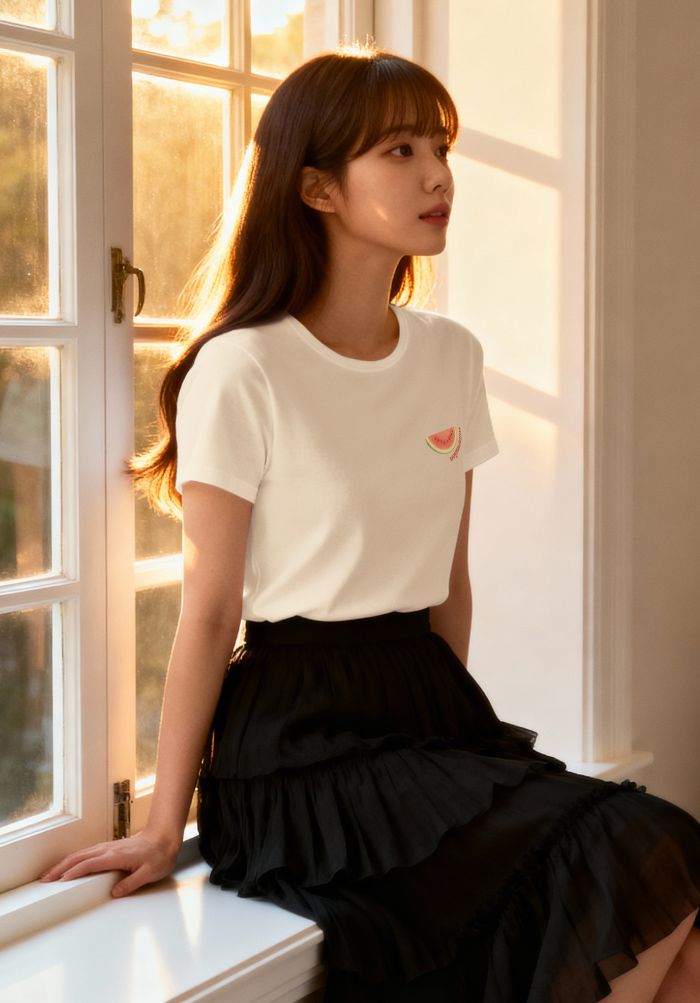 Áo thun hình in phom Baby Tee - Purely Sweet Collection - Kem