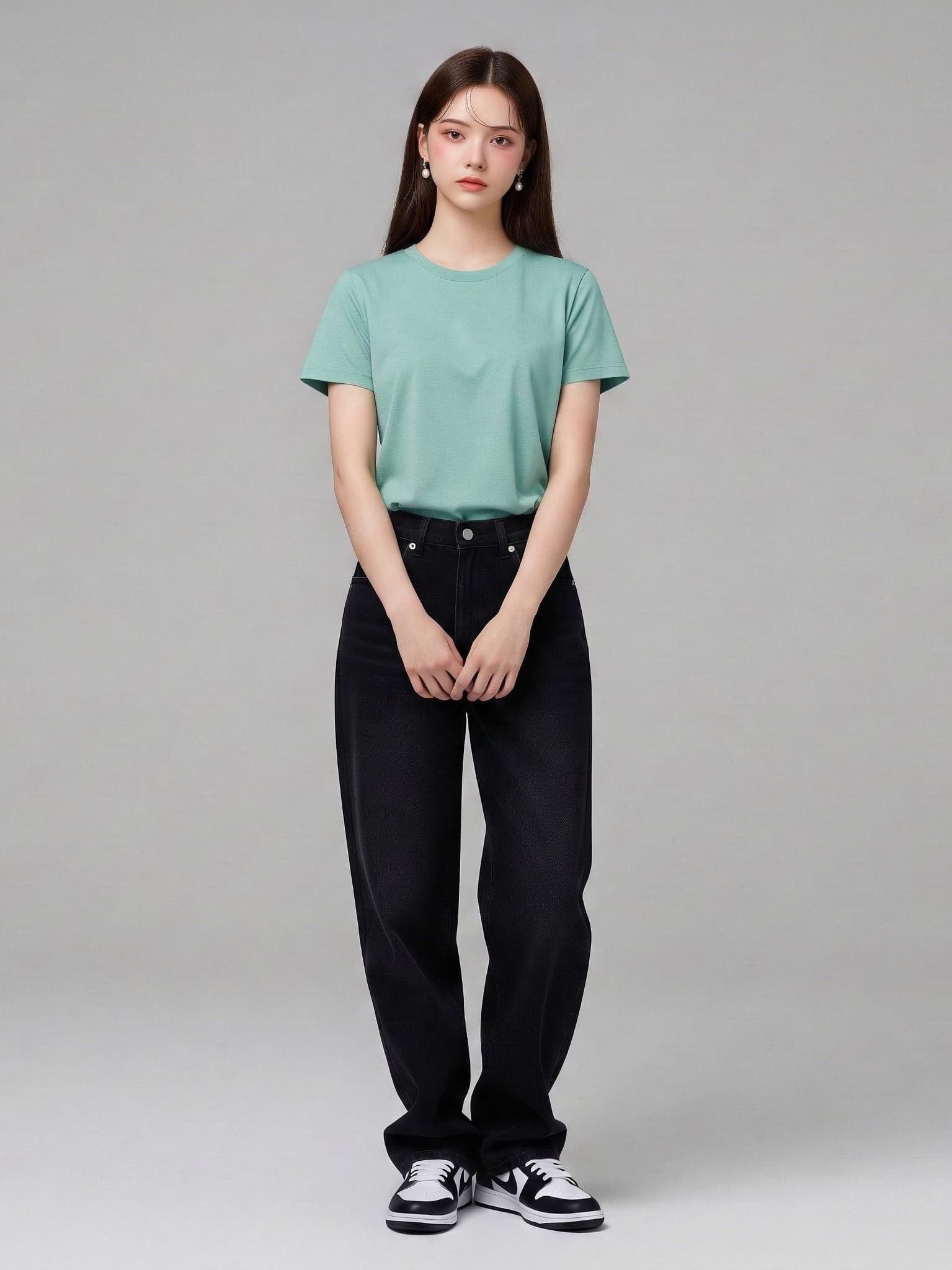 Áo Thun Nữ Trơn Baby Fit Cotton 230gsm - Baby Fit For Basic Plus 5 - Xanh Ngọc Nhạt