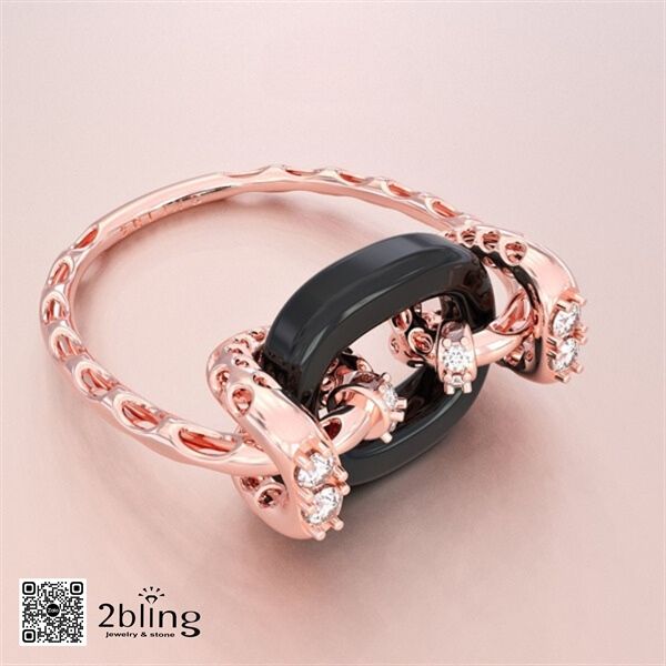  Nhẫn thiết kế vàng 18k - Đá cẩm thạch đen + moisanite - SP000555 