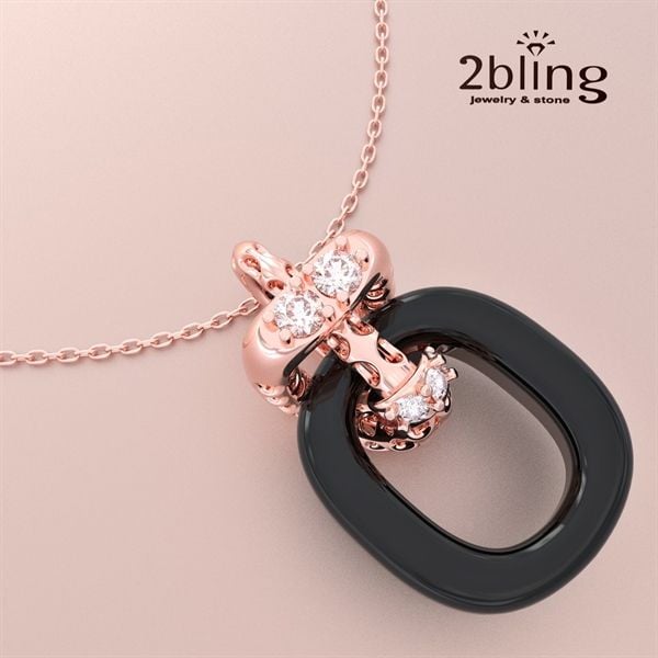  Mặt dây chuyền thiết kế 18K - Đá cẩm thạch đen, moissanite - SP000517 