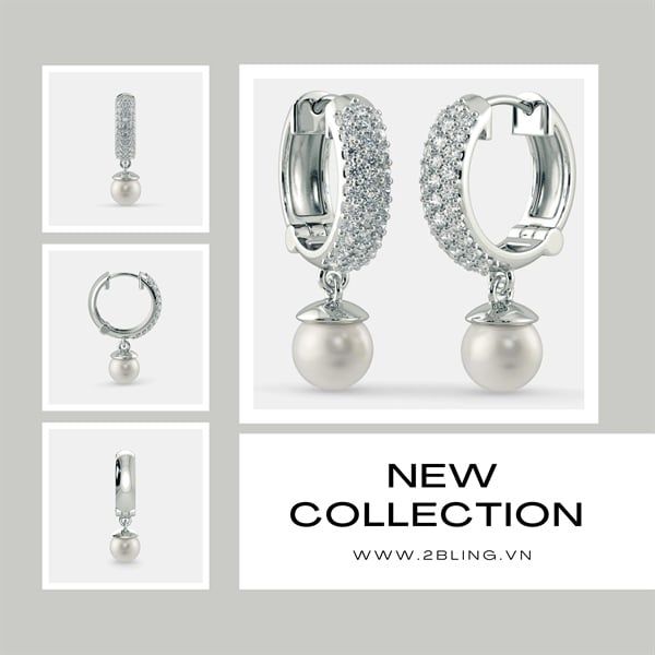  Bông tai ngọc trai + đá moissanite 