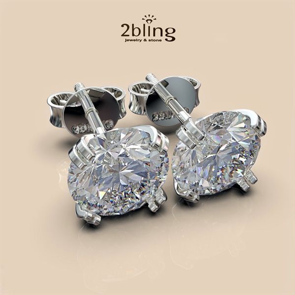  Bông tai nữ đá moissanite - 2BJB3 (7ly) - Silver (cặp) 