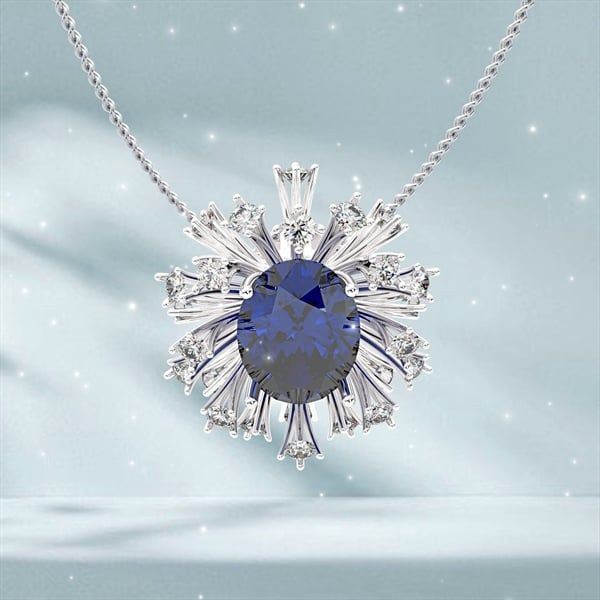  Mặt dây chuyền thiết kế Lolite - S95 + Đá Lolite + Đá Moissanite 