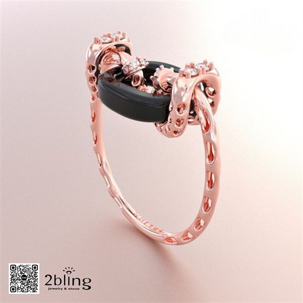  Nhẫn thiết kế vàng 18k - Đá cẩm thạch đen + moisanite - SP000555 