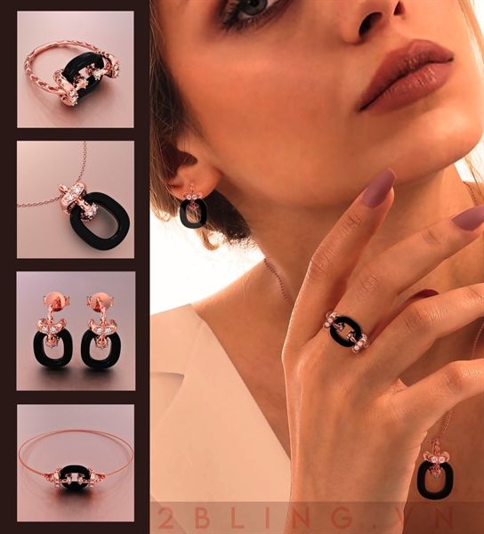  Lắc tay thiết kế vàng 10k - Đá cẩm thạch đen + moissanite - SP000556 