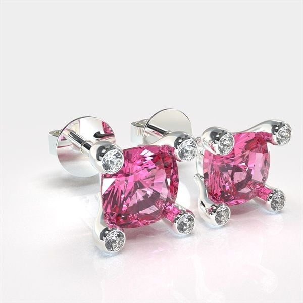  Bông tai thiết kế - S95 + Đá Garnet Hồng 