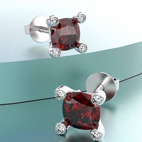  Bông tai thiết kế - S95 + Đá Garnet Hồng 