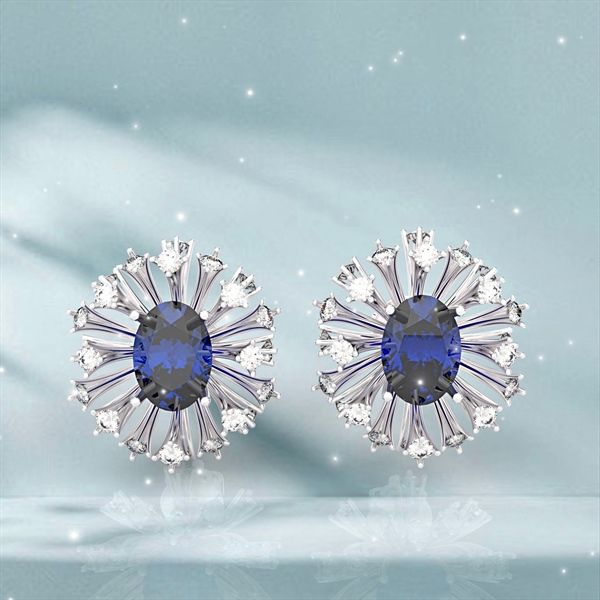  Bông tai thiết kế Lolite - S95 + Đá Lolite + Đá Moissanite 