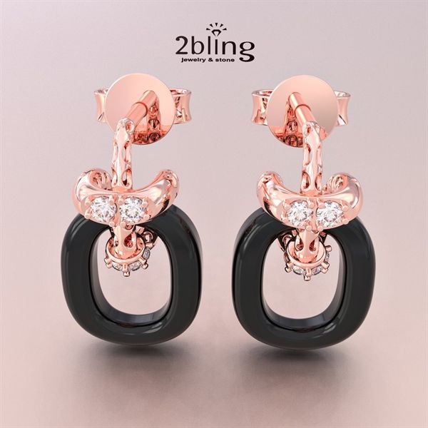  Bông tai thiết kế 18K - Đá cẩm thạch đen, moissanite - SP000516 