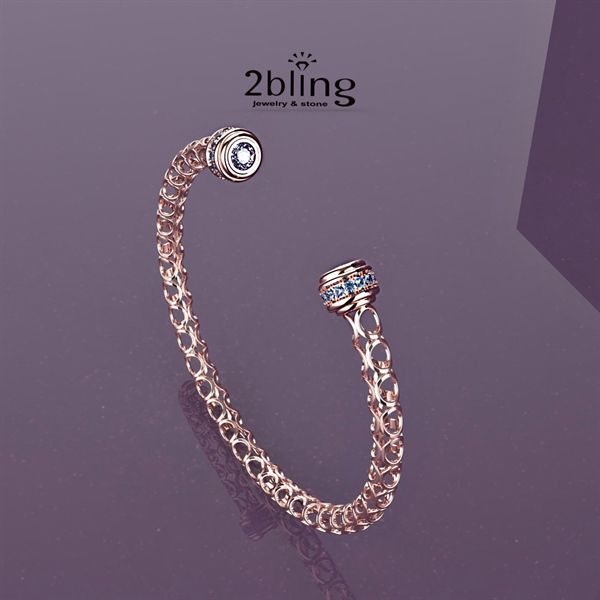  Vòng thiết kế14k - Đá saphire xanh - Vàng hồng - SP000553 