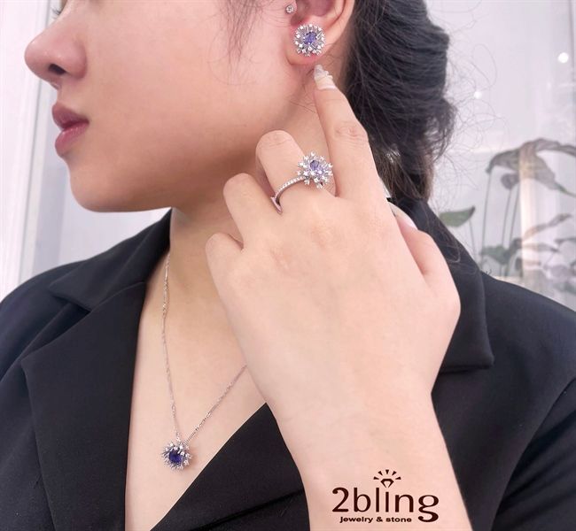  Bông tai thiết kế Lolite - S95 + Đá Lolite + Đá Moissanite 
