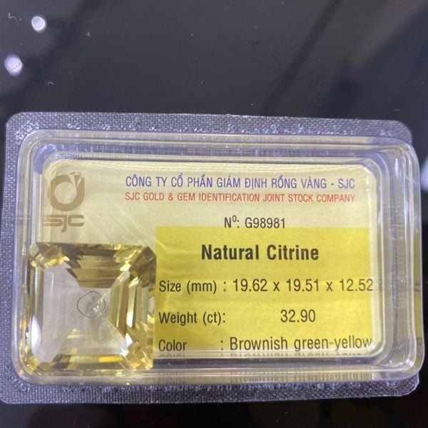  Đá Citrine - Gần vuông 19.62 x 19.51 x 12.52 ly - 32.90 ct 