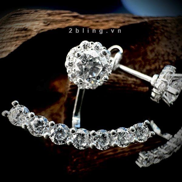  Bông tai nữ đá moissanite - 2BJB14 - Silver 