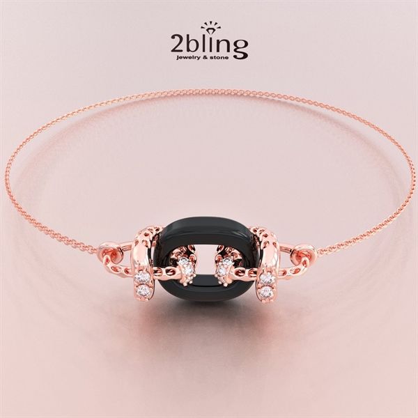  Lắc tay thiết kế 18K - Đá cẩm thạch đen, moissanite - SP000518 