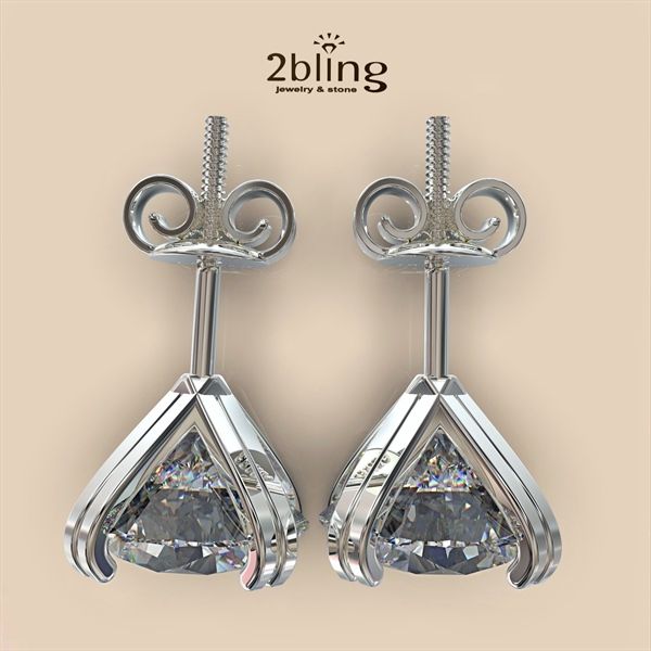  Bông tai nữ đá moissanite - 2BJB4 (9ly) - Silver (cặp) 