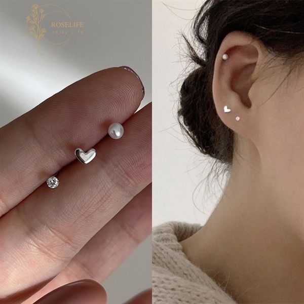  Bông tai + kim cương 3 li + vàng trắng 18k 