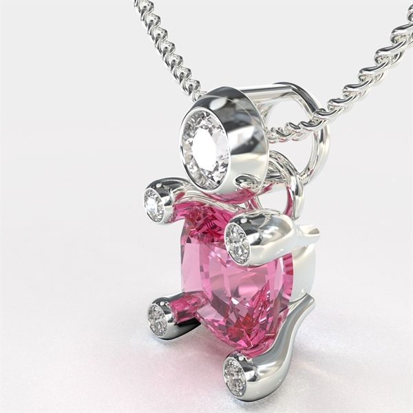  Mặt dây chuyền thiết kế đá tourmaline Hồng - S95 + Đá moisanite 