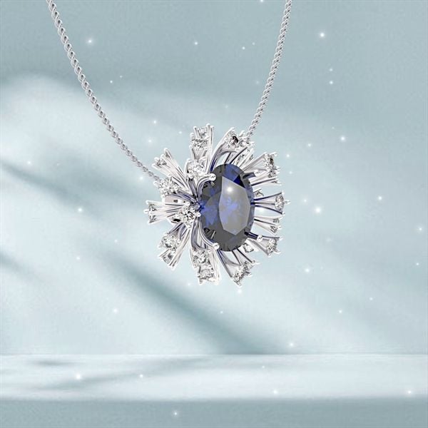  Mặt dây chuyền thiết kế Lolite - S95 + Đá Lolite + Đá Moissanite 