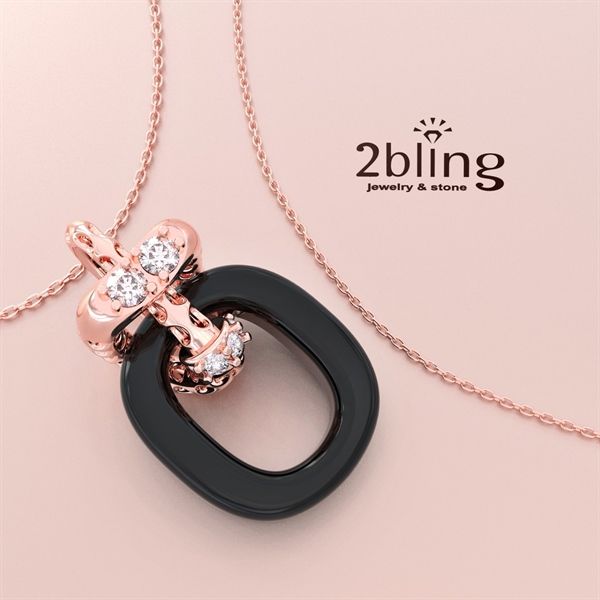  Mặt dây chuyền thiết kế - Đá cẩm thạch đen + Moissanite 