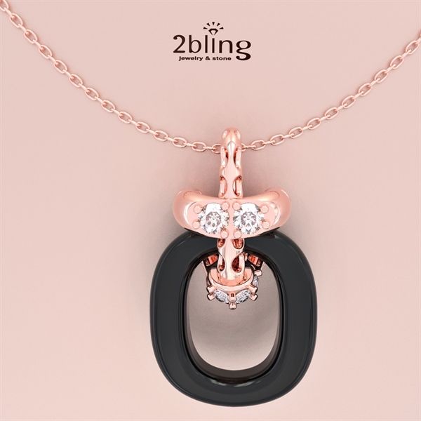  Mặt dây chuyền thiết kế - Đá cẩm thạch đen + Moissanite 