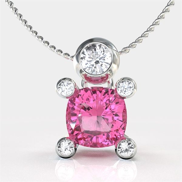  Mặt dây chuyền thiết kế đá tourmaline Hồng - S95 + Đá moisanite 