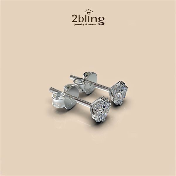  Bông tai nữ đá moissanite - 2BJB2 (5ly) - Silver (cặp) 