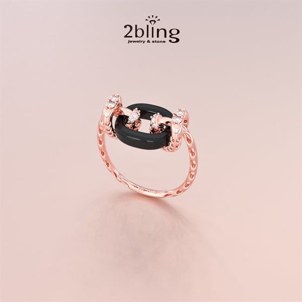 Nhẫn thiết kế vàng 18k - Đá cẩm thạch đen + moisanite - SP000555 