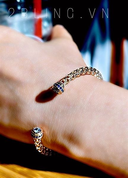  Vòng thiết kế14k - Đá saphire xanh - Vàng hồng - SP000553 