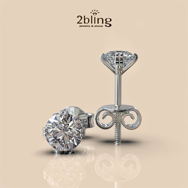  Bông tai nữ đá moissanite - 2BJB2 (5ly) - Silver (cặp) 