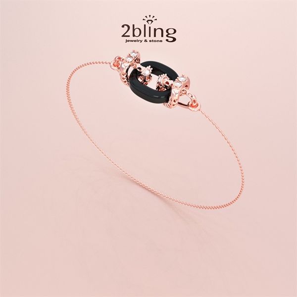  Lắc tay thiết kế vàng 10k - Đá cẩm thạch đen + moissanite - SP000556 